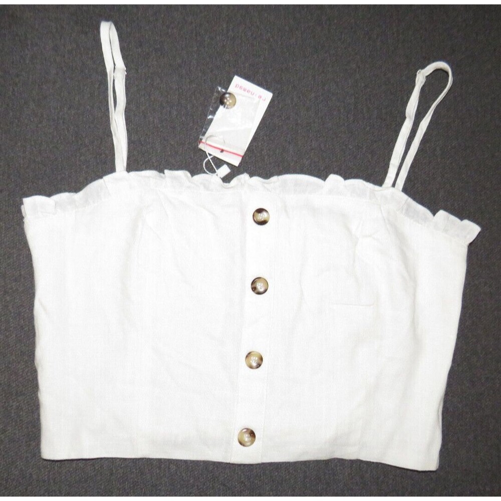 Re:named Women's White Linen Smocked Back Cropped Boho Tank Size M